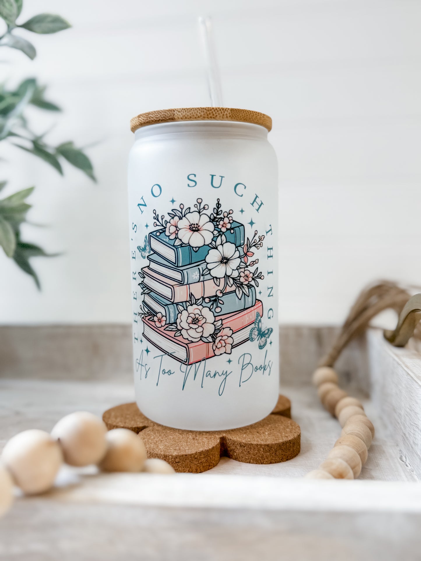 Too Many Books Glass Cup